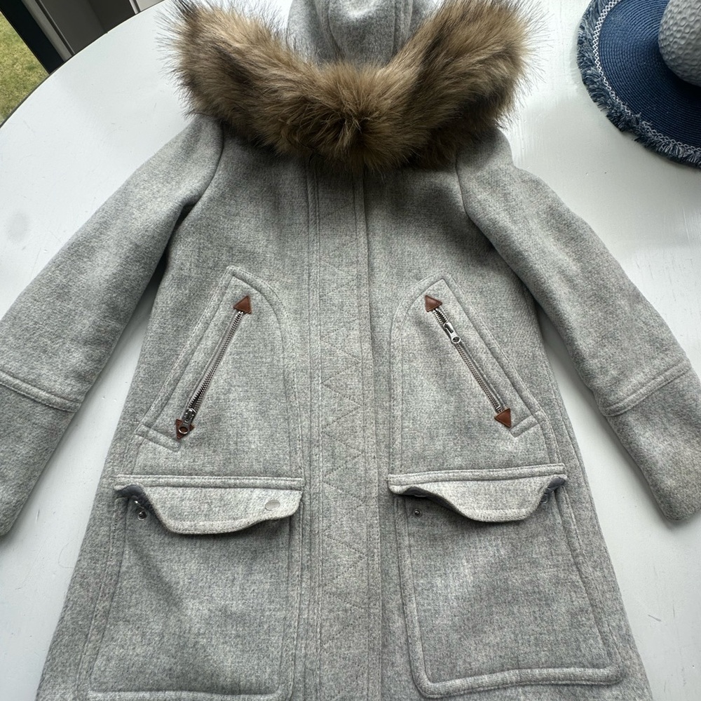 Gray Coat with Faux Fur Trim